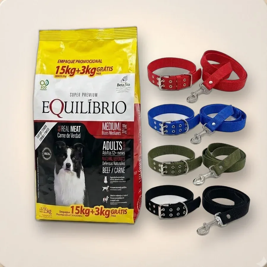 Equilibrio carne raza mediana 15+3kg + collar y correa